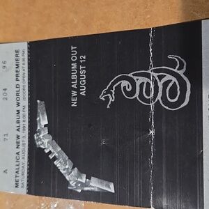 Metallica Saturday August 3rd 1991 Black Album Premiere MSG NYC Ltd Ed Ticket